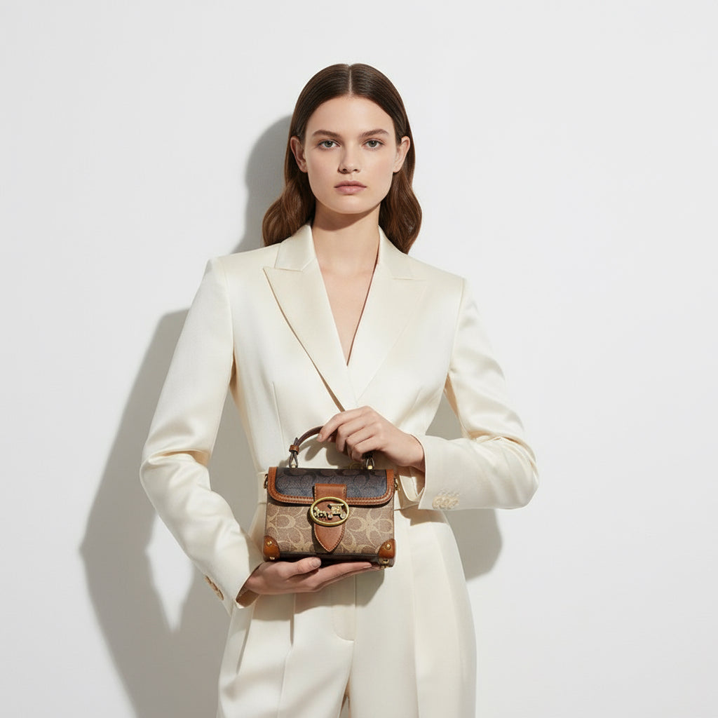 Chic Minimalist Crossbody Handbag for Women - Stylish Contrast Color Leather Box Bag