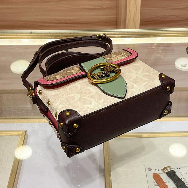 Chic Minimalist Crossbody Handbag for Women - Stylish Contrast Color Leather Box Bag