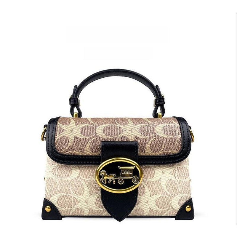 Chic Minimalist Crossbody Handbag for Women - Stylish Contrast Color Leather Box Bag