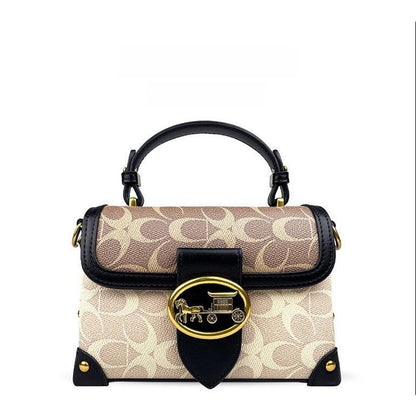 Chic Minimalist Crossbody Handbag for Women - Stylish Contrast Color Leather Box Bag