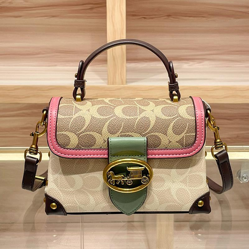 Chic Minimalist Crossbody Handbag for Women - Stylish Contrast Color Leather Box Bag