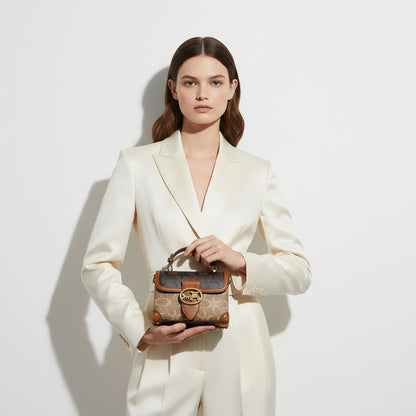 Chic Minimalist Crossbody Handbag for Women - Stylish Contrast Color Leather Box Bag